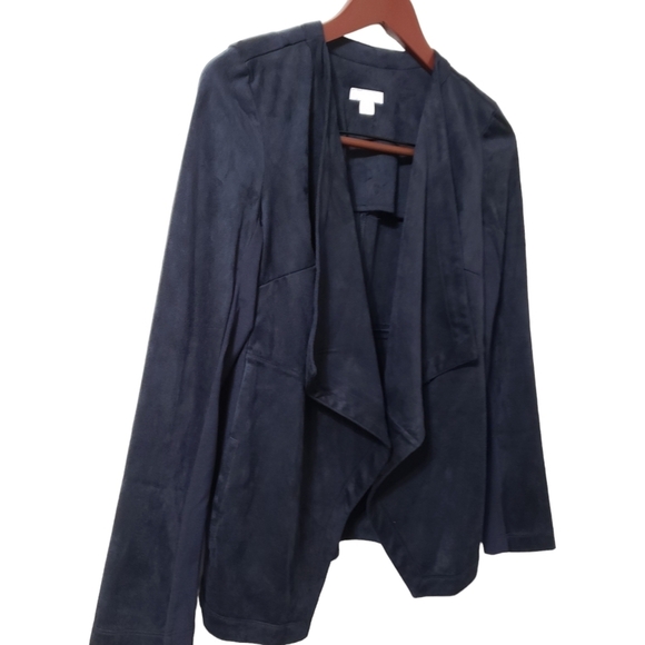 J. Jill Womens Faux Leather Suede Jacket  Blue Draped Open Front Size X-Small - Picture 3 of 11